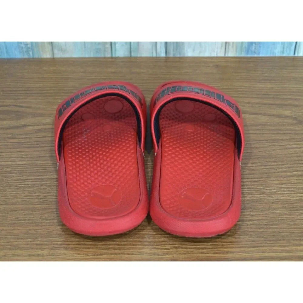 PUMA Kids Slides Sandals Youth Size 2C Red Black Logo Cool Cat High Risk Red